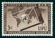 UN Scott #17 - 3c value: Issued to Honor The Universal Postal Union UPU