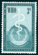UN Scott #43 - 3c value: Issued 1956 to honor the World Health Organization WHO
